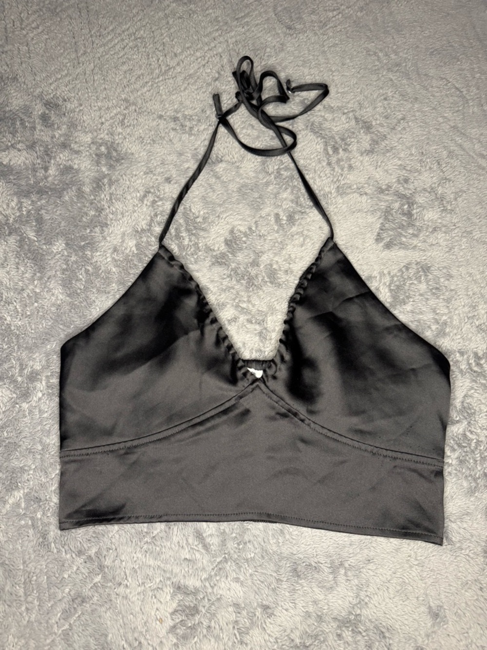 Garage Black Satin Halter Crop Top